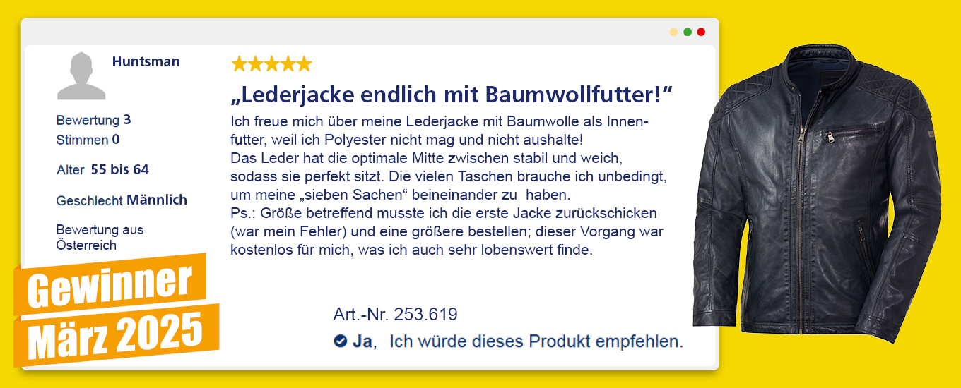 Maerz 2025: Gewinner CHF 100 für die hilfreichste Produktbewertung