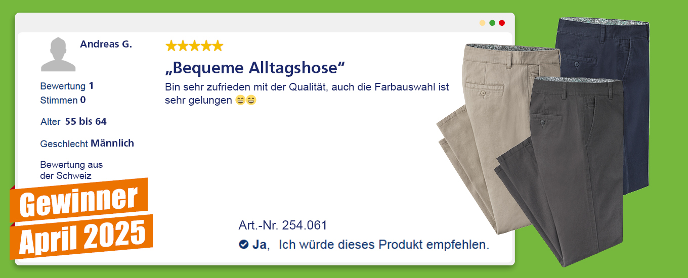 April 2025: Gewinner CHF 100 für die hilfreichste Produktbewertung