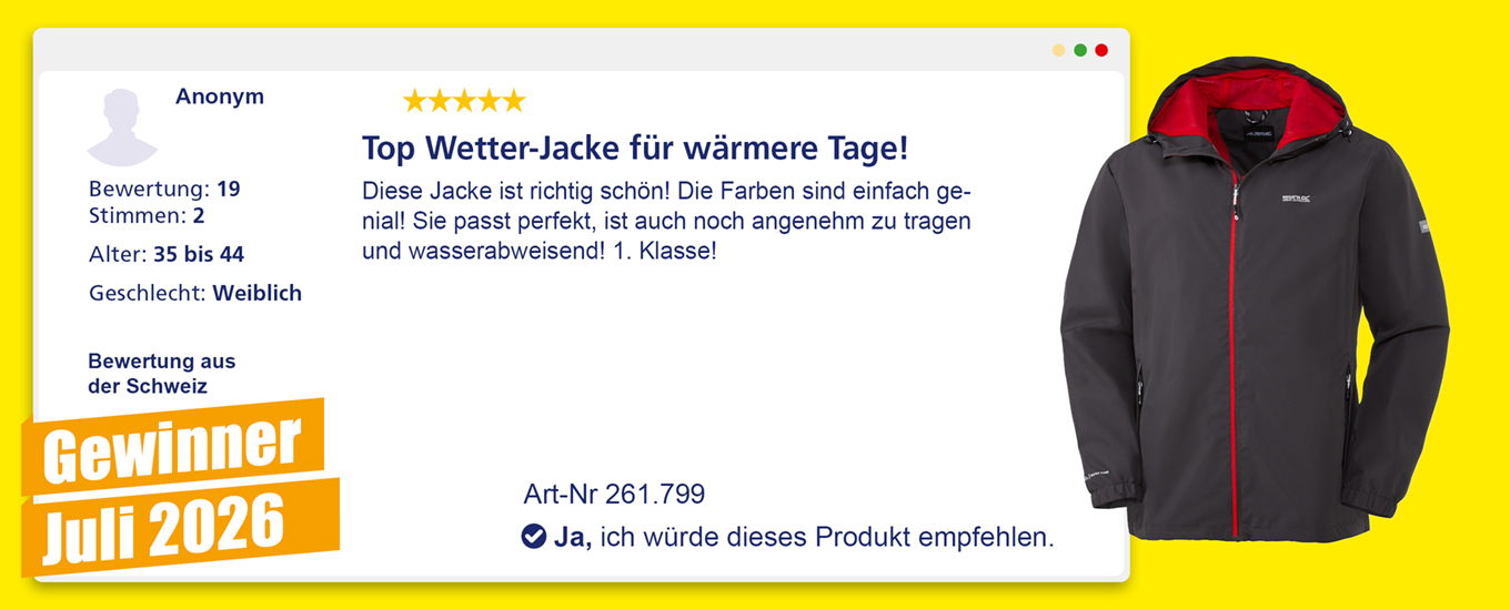 Juli 2026: Gewinner CHF 100 f&uuml;r die hilfreichste Produktbewertung