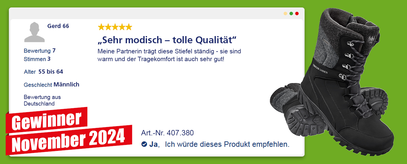 November 2024: Gewinner CHF 100 für die hilfreichste Produktbewertung