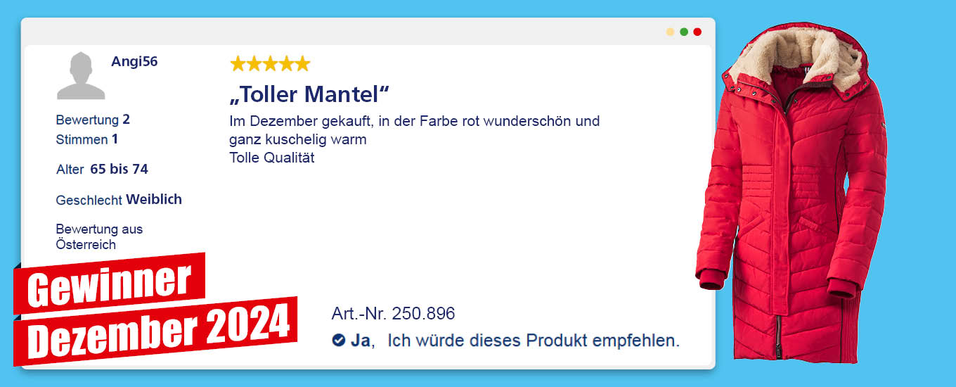 Dezember 2024: Gewinner €100 für die hilfreichste Produktbewertung